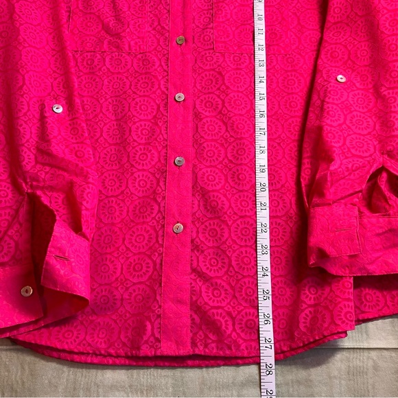 Foxcroft Collared Front Button Adjustable Sleeve Fuchsia Shirt, 14W - Picture 13 of 14